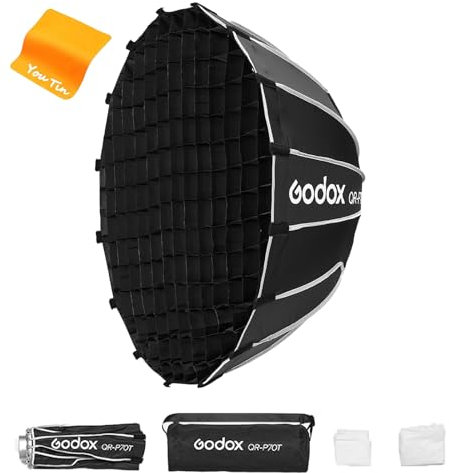 GODOX QR-P70T Softbox Parabólico de 70cm Con Profundidad de 34,1 cm - Liberación Rápida para MS300-V SK400II QT400III QT600III SL60II y Luz de Video de Estudio