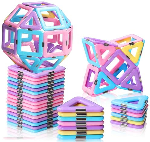 wooant Magnetische Bausteine 36 Teile Für Mädchen 3-6 Jahre – 4 Sanfte Pastellfarben STEM Spielzeug | Einfarbiges Magnetspiel mit Leicht Verbindbaren Fliesen | Geschenk für Geburtstag & Weihnachten