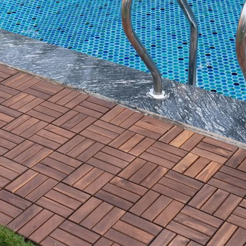 casa.pro Set di 10 Piastrelle per Pavimentazione da Esterno in Legno di Acacia Mattonelle da 30 x 30 cm con Sistema a Incastro, Copertura 0,9m² Design Mosaico - Marrone