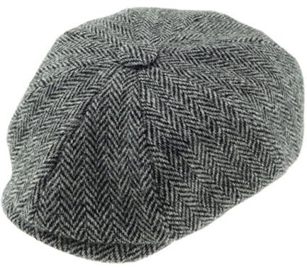 Glen Appin of Scotland Limited Shelby-Kappe, 100 % Harris Tweed, verschiedene Größen, Kopf-Accessoires für Herren, Grau (Fischgrätmuster), large