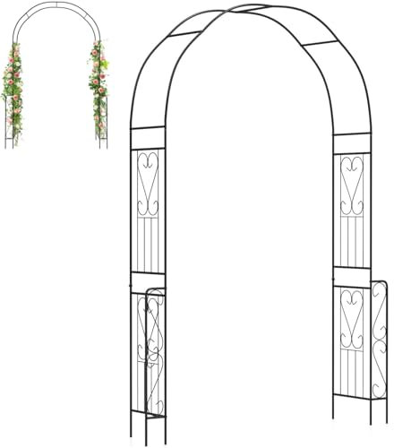GiantexUK 2.4M Metal Garden Arch, Heavy Duty Pergola Trellis Arbour, Rose Vine Climbing Plants Trellis Support Archway for Lawn Patio Wedding Ceremony Party Decoration