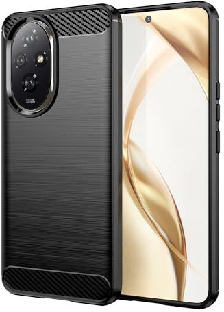 Wookfiss Cover per Honor 200 5G Custodia, [Fibra di Carbonio] Morbido TPU Custodia, Anti Scivolo Anti Antiurto Case per Honor 200 -Nero