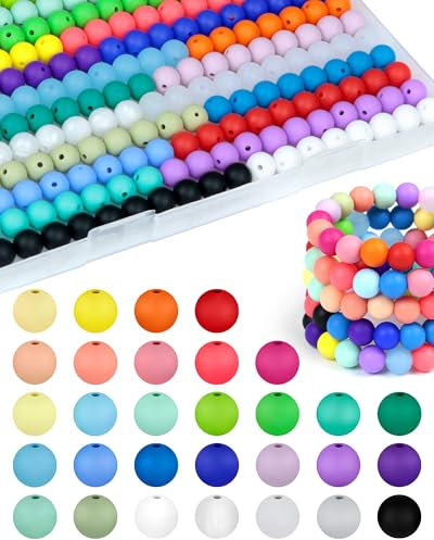 180PCS FIVEIZERO Small Silicone Beads, 30 Colors 9mm Focal Beads Rubber Round Beads Mixed Color Silicone Beads Bulk for DIY and Keychain Accessories Crafts Making