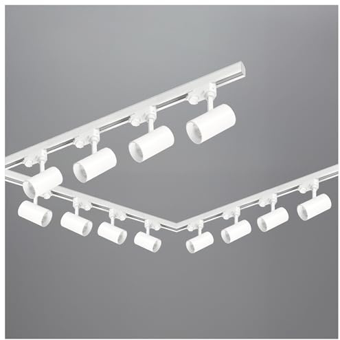 3-Phasen-Schienen-Set NEXTRACK - Schienensystem Komplett-Set mit 12x GU10 Lampe und 1m Schiene, 2x 2m Schiene, 2x L-Verbinder, Strom, Kappe (Weiß, 1m+2x2m Schiene + Verbinder L)
