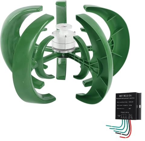 ZHLINGQ Generatore di Turbina Eolica 4000W 5 Pale Motore Turbina Eolica con Regolatore di Carica Kit Generatore Turbina Eolica per Barca Marina Giardino Monitoraggio,Green-24V
