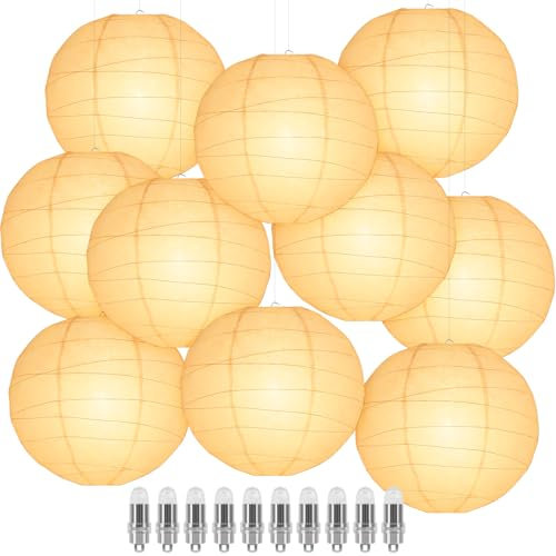 Encham Weiß Papierlaterne Lampions mit 10 Stück Warmweiß Ballonlichter Hochzeitsdeko Lampenschirm für Hochzeit Party Geburtstage Dekoration 15CM
