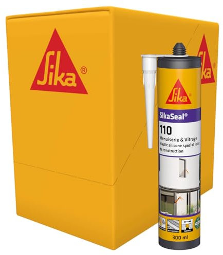 SIKA - Mastic silicone de construction - SikaSeal-110 Menuiserie & Vitrage, Transparent - Joints de menuiserie et vitrage - Extérieur/intérieur - Carton de 12 cartouches de 300ml