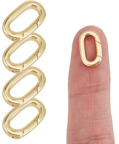 NICENEEDED 5 Pcs 18K Gold Plated Oval Necklace Clasps and Closures, Spring Ring Carabiner Necklace Clasp Connector Extender Clip for Necklace Bracelet Jewelry Making