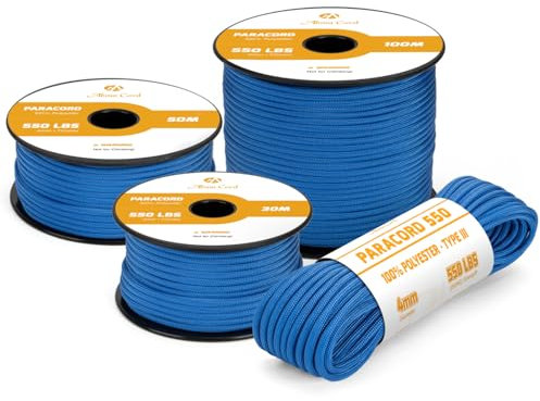 Abma Cord Paracord 4mm 15m Schnur Typ III Paracord 550 Seil 7 Kern für Outdoor, Camping, Survival, Basteln, Armband - Max. 250kg - Blau