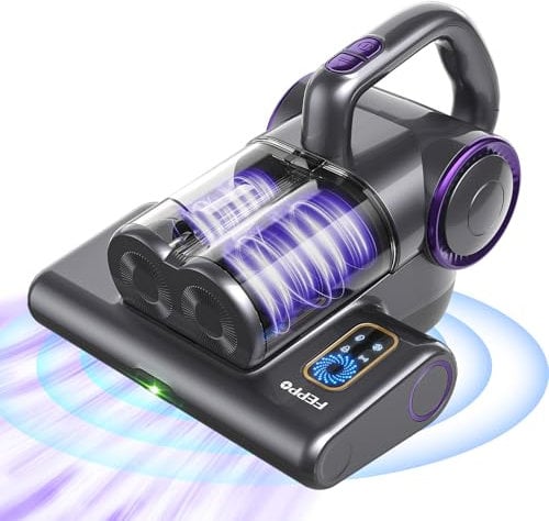 FEPPO Mattress Vacuum Cleaner, 16Kpa Bed Vacuum Cleaner with 253.7nm UV-C Light, HEPA Filter, 140°F Heat & Ultrasonic, Versatile Handheld Vacuums for Bed, Sofa, Couch, Crib(Corded, 500W)