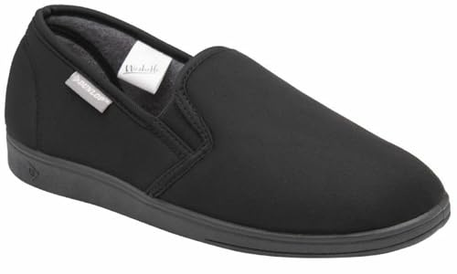DUNLOP Alfie Mens Velour Twin Gusset Slippers (All Black, numeric_10)