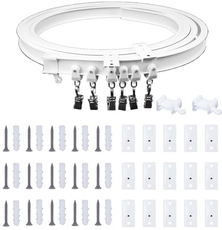 KJLEEN Flexible Deckenvorhangschiene, 5 m, robuste Vorhangschiene für Erkerfenster, biegbare Vorhangstange und Beschläge für Raumteiler, Wohnmobil, Wohnwagen, Duschecke (Weiß, 5 m)