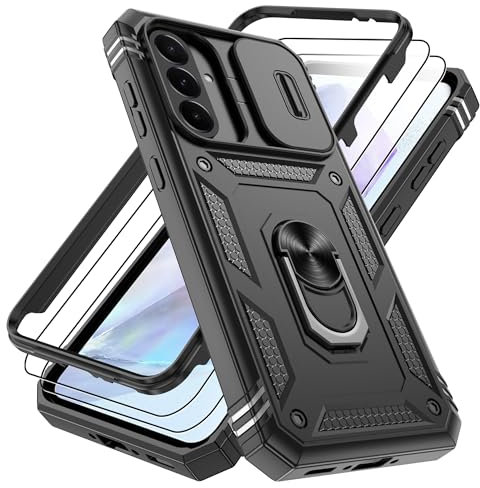 Pilaru 3 in 1 for Samsung A56 5G Phone case | With Front Frame | [Separate] 2 Screen Protector & Kickstand Ring & Camera Cover Military Grade Drop Shockproof Protection for Galaxy A56,Black