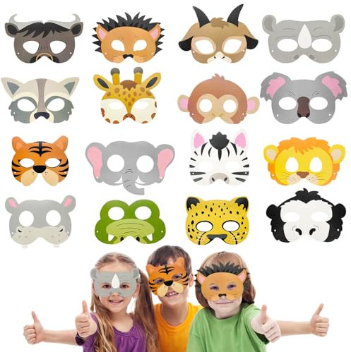 Yeefunjoy Lot de 16 Masques d'animaux, Masque Animaux Jungle pour Enfants Masques pour les Yeux Masque Animal pour Déguisement Cosplay Fournitures de fête d'anniversaire à Thème de Jungle Safari