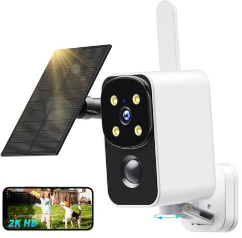 PESAIR Cámara Vigilancia WiFi Exterior Solar, 2K Camaras de Vigilancia WiFi sin Cables, Panorámica de 180°, Visión Nocturna en Color, Detección de Movimiento Humano PIR, Audio Bidireccional