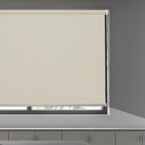 BESCH Estor Enrollable Opaco de Color Beig - Persiana Fácil de Instalar Resistente a la Humedad y Los Rayos UV para Ventanas y Puertas 120x200cm