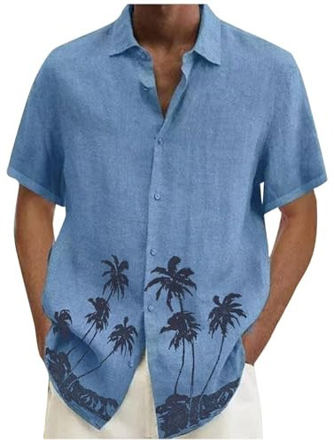 Generisch sommerhemden Herren Kurzarm Leinenhemd Sommer Kurzarm Atmungsaktiv Freizeithemden Blumendruck Funky Drucken Hawaiihemd Button Down Strand Leinenshirt Große Größen S-6XL Hemd männer