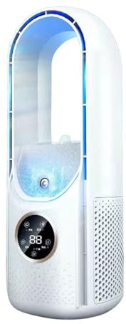 Oamger Rotorloser Ventilator, Turmventilator mit Luftreiniger, 6 Geschwindigkeiten, 8H Zeitschaltuhr, Kindersicher, LED-Anzeige, Ventilator Schlafzimmer Leise mit Fernbedienung (Off-White)