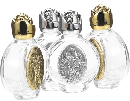 Alipis Lot De 4 Flacons D'Eau Bénite En Verre Rechargeables Petites Bouteilles Vides Pour Usage Religieux Transport Facile Motif En Relief Délicat Décoration Intérieure
