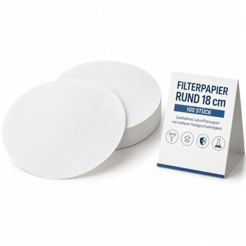 POPETPOP Filterpapier Rund 18 cm 100 Stück Filterpapier Mit Mittlerer Durchflussrate Qualitatives Laborfilterpapier Für Chemie Trichter Schule Und Allgemeine Laborversuche