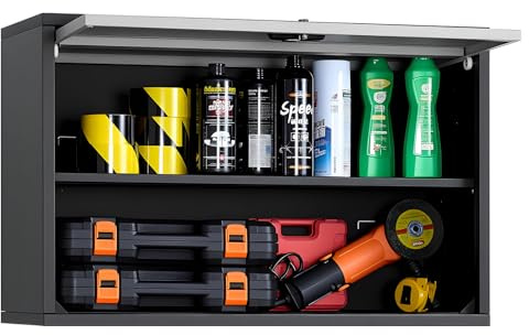 VEVOR Metal Wall Cabinet, 77W x 30.5D x 50H cm, Floating Garage Tool Cabinet with Up-Flip Door and Shelf, 108.9 kg Load Capacity, Fit for Garage, Basement, Kitchen, Warehouse Assembly Required