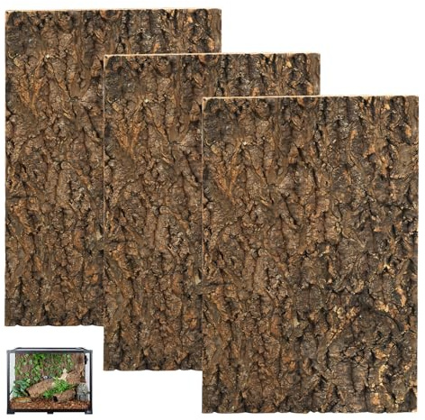 GBKDQQ 3 Stück Korkrinde Rückwand für Terrarium, Natürliche Korkrinde Dekoration, 20 * 30cm Reptilien-Klettermatte, Baumrindenoptik für Reptilien Gecko, Bartagame und Schildkröten