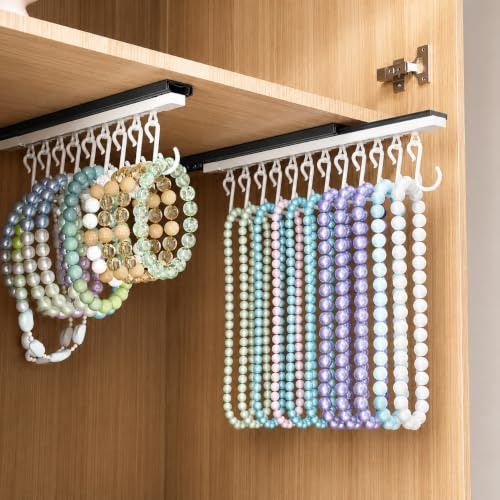 3 Pcs Pull-Out Jewelry Organizer, Jewellery Holder,cabinet Necklace Organiser,Adhesive Necklace Storage for Women, Jewellery Display for Necklace Hanging, Jewelry Hook for Girls, (3)