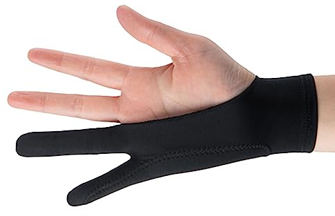 Julihai Atmungsaktiver Tablet-Malhandschuh, Zwei-Finger-Zeichenhandschuh aus Premium-Stoff für Künstler, Schwarz (L)