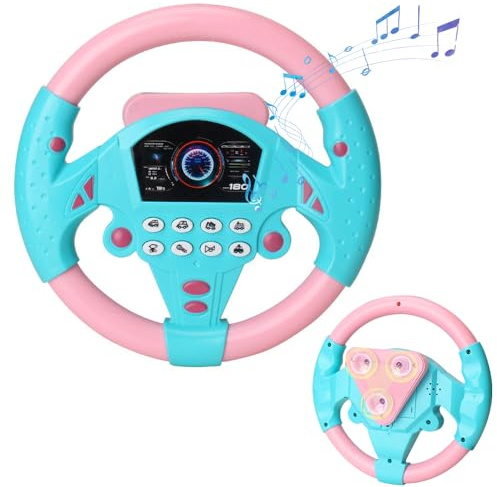 Lenkrad Kinder, Kinder Lenkrad für Auto, Lenkra-d Spielzeug mit Licht und Sound, 360° Drehung Fahrsimulator Ki-nder, Copilot Lenk-rads für Jungen und Mädchen, Ohne Akku