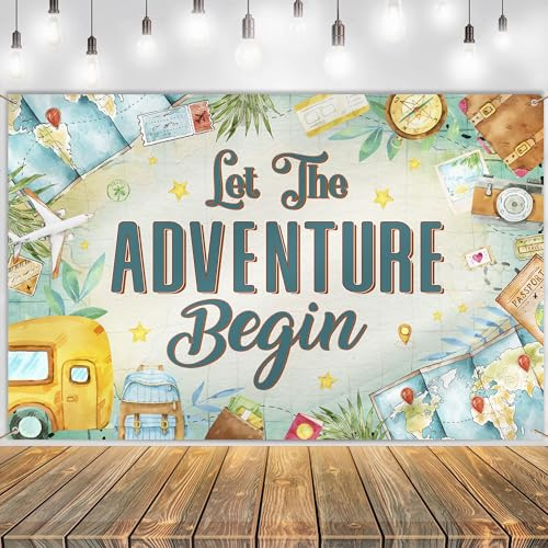 Let the Adventure Begin Banner - Large Reise Motto Partydekoration Background Banner (100 ×150 cm), Vintage Design für Männer Frauen Ruhestand Abschlussfeier Abschiedsparty