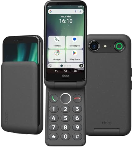 Doro - Aurora A20 Flip Smartphone - Senior Mobile Phone - Easy to Use - Assistance Button with GPS Location - Hearing Aid Compatible - USB Cable Included - Graphite (Renewed)