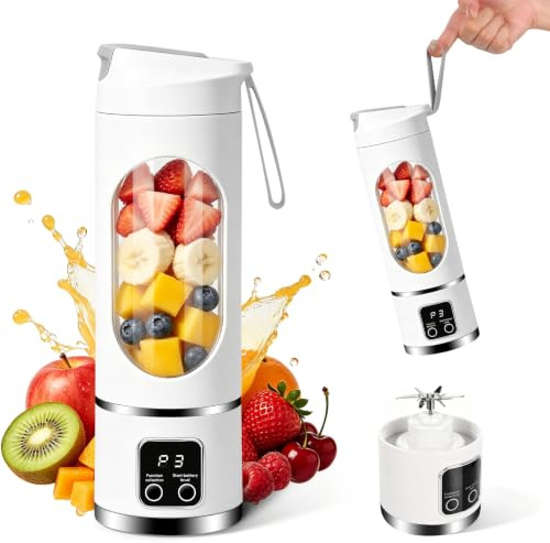 Portable Blender, 450ml USB Rechargeable Smoothie Maker, Personal Blender USB Rechargeable, Powerful Cordless Mini Blender with 10 Blades, for Smoothies, Shakes, Juice, for Home, Gym, Office, Travel