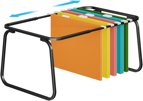 Marbrasse Hanging File Folder Frame,40-63cm.Black | Metal Adjustable Letter Paper Files Holder,Filing Folders Holder Rack for Desktop Organiser,for Office Home School