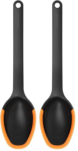 Fiskars Kochlöffel, Länge: 29 cm, Kunststoff/Silikon, Functional Form, Schwarz/Orange, 1027299 (Packung mit 2)