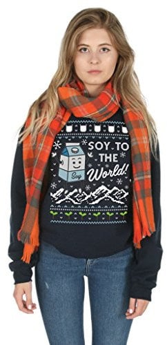 Sanfran - Soy to The World Christmas Ugly Xmas Vegan Lactose Food Funny Jumper Sweater - Medium/Navy Blue