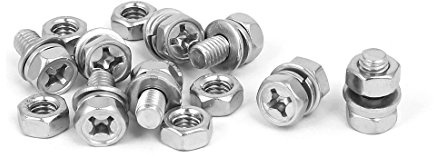 Sourcingmap M6 x 12mm 304 Stainless Steel Phillips Hex Head Bolts Nuts w Washers 8 Sets
