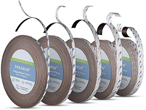 Smagnon® Magnetband selbstklebend mit hochwertigem 3M Kleber| ALLE Größen | Magnetklebestreifen | Fliegengitter Magnet | für Schulen, Präsentationen oder Beruf(Typ A, Breite 10mm)