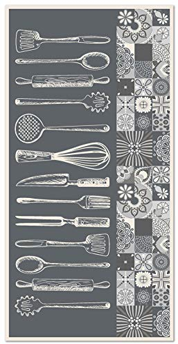 Vinylteppich Kochgeschirr Grau - 160x230 cm - Waschbar rutschfest Küchenteppich