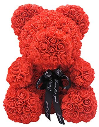 Meyang Bär in Rosa, künstlicher rosa Teddybär, Dekoration in Form eines Bär aus künstlichen Blumen, handgefert , romantisches Geschenk für Hochzeit, Geburtstag, Valentinstag, Jahrestag