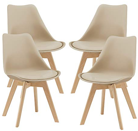 [en.casa] Esszimmerstühle Fläten 4er Set Stuhl Küchenstühle Kunstleder Essstühle gepolstert Esszimmerstuhl Holzbeine Küchenstuhl Polsterstuhl Beige