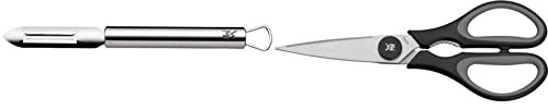 WMF Profi Plus Pelador De Verduras, Acero Inoxidable Pulido, 19 Cm + Touch Tijeras De Cocina, Acero Inoxidable, Negro, 21Cm
