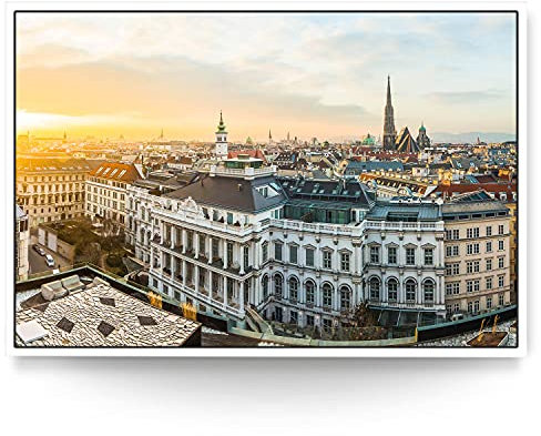 Wandbild Skyline Wien - 120cm x 80cm Leinwand auf 2cm Keilrahmen mit Schattenfugenrahmen weiß