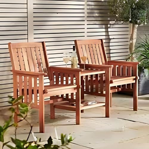 Garden Mile Wooden 2 Seater Jack and Jill Love Seat Patio Set - 2 Person Hardwood Garden Furniture & Table - Garden Outdoor Bench with Built-in Parasol Hole for Terrace Balcony & Outdoor