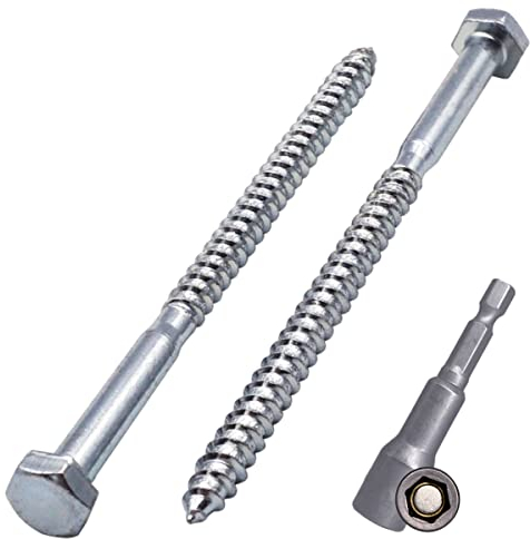 Marcopol (Pack of 6 pcs) DIN 571 Zinc Plated Steel Hexagon Wood Screws M6 x 120 mm, Coach Screws, Hex Screw, Lag Bolts, Hex Head (6, M6 x 120 mm), Silver