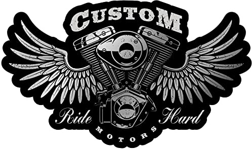 Samunshi Custom Motors Ride Hard Aufkleber Autoaufkleber für Motorrad Fahrrad Roller oder Auto Sticker Chopper Hot Rod Bopper Enduro Motocross Rockabilly Vint (15x9cm Custom Motors Ride Hard)