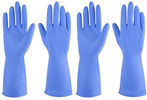 Guantes de goma para lavar platos, 2 pares para cocina, guantes de limpieza para el hogar reutilizables. (XL, azul)