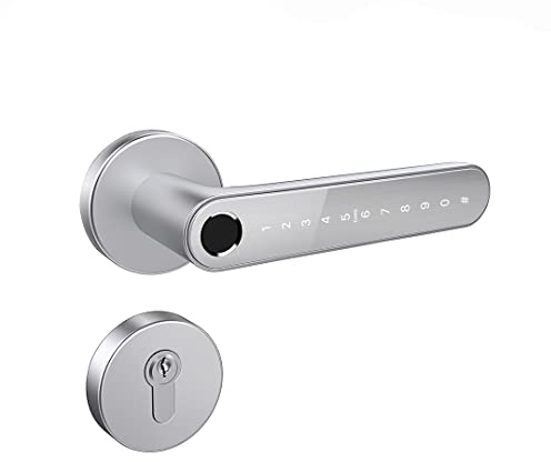 Gelikom ET2-0 Smart Home Türgriff mit RFID, Fingerprint & PIN (Silber + Gateway + Einsteckschloss)