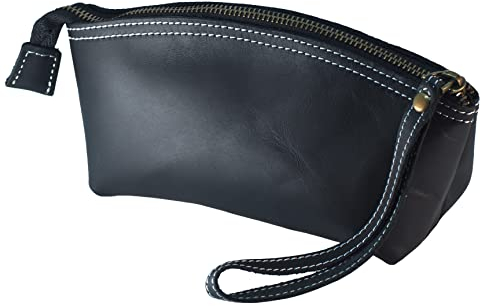 BAWAKO Premium Lederetui Clutch Kosmetiktasche Schminktasche aus hochwertige Echtleder, Schickes Federmäppchen Kleines Mäppchen für Damen und Mädchen (Schwarz)