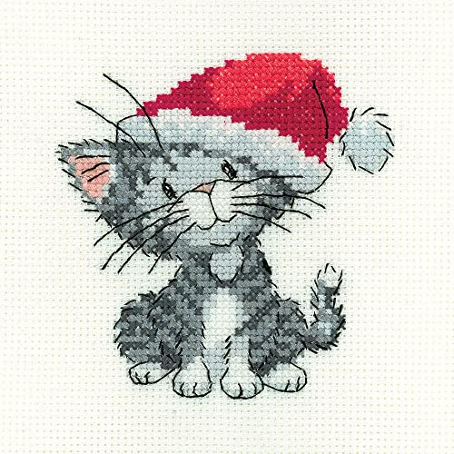 Heritage Crafts Cross Stitch Kit - Silver Tabby Christmas Kitten