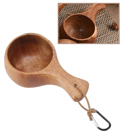 Taza de Madera de Estilo Nórdico, Taza de Campamento de Madera Pulida con Diseño de Cuerda de Carril, Madera de Acacia de Grado Alimenticio, Taza de Té de Madera para Leche Caliente, Té, Café, Etc.